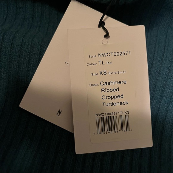 NWT NAADAM CASHMERE RIBBED CROPPED TURTLENECK - TEAL XS $345 - Picture 5 of 5